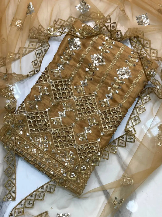 4PC SHEESHA SILK FANCY SUIT HEAVY EMBROIDERY WORK