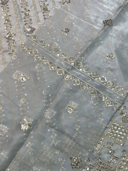 4PC SHEESHA SILK FANCY SUIT HEAVY EMBROIDERY WORK