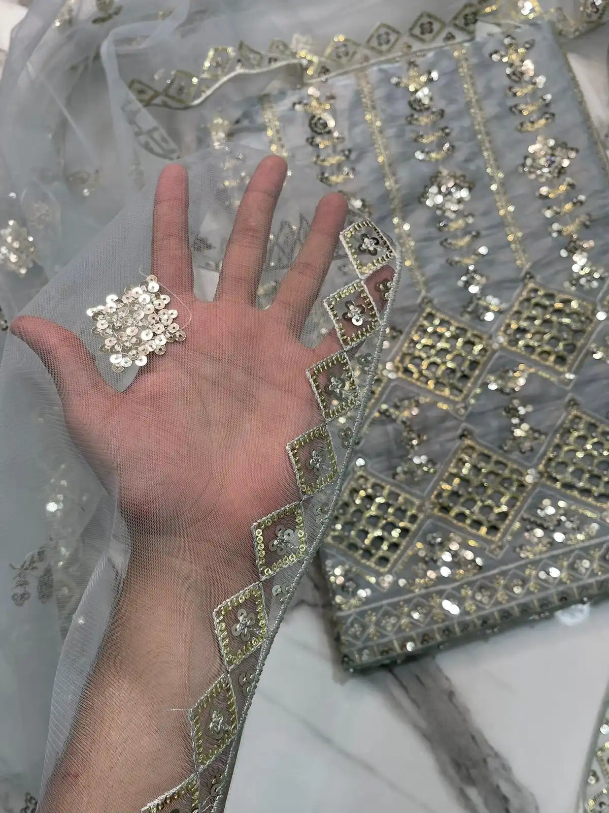 4PC SHEESHA SILK FANCY SUIT HEAVY EMBROIDERY WORK