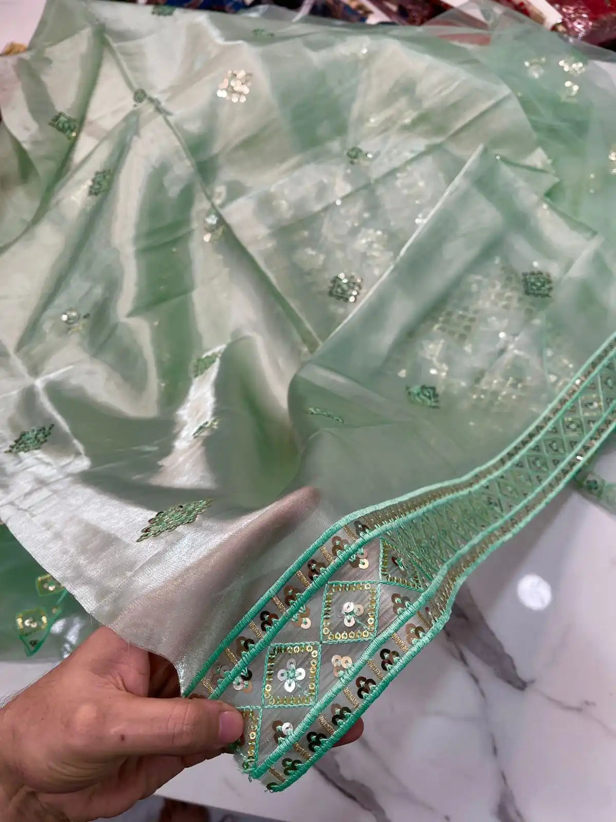 4PC SHEESHA SILK FANCY SUIT HEAVY EMBROIDERY WORK