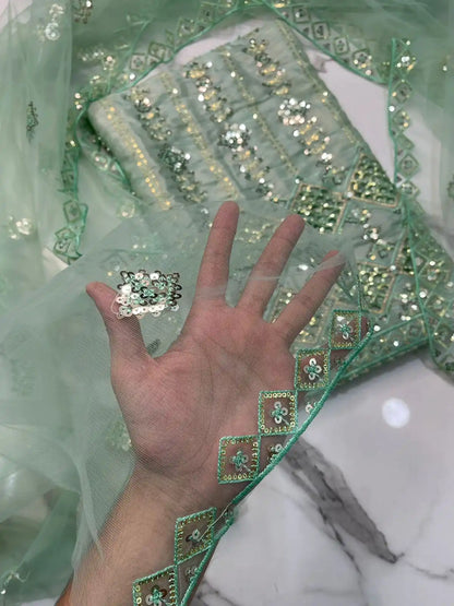 4PC SHEESHA SILK FANCY SUIT HEAVY EMBROIDERY WORK