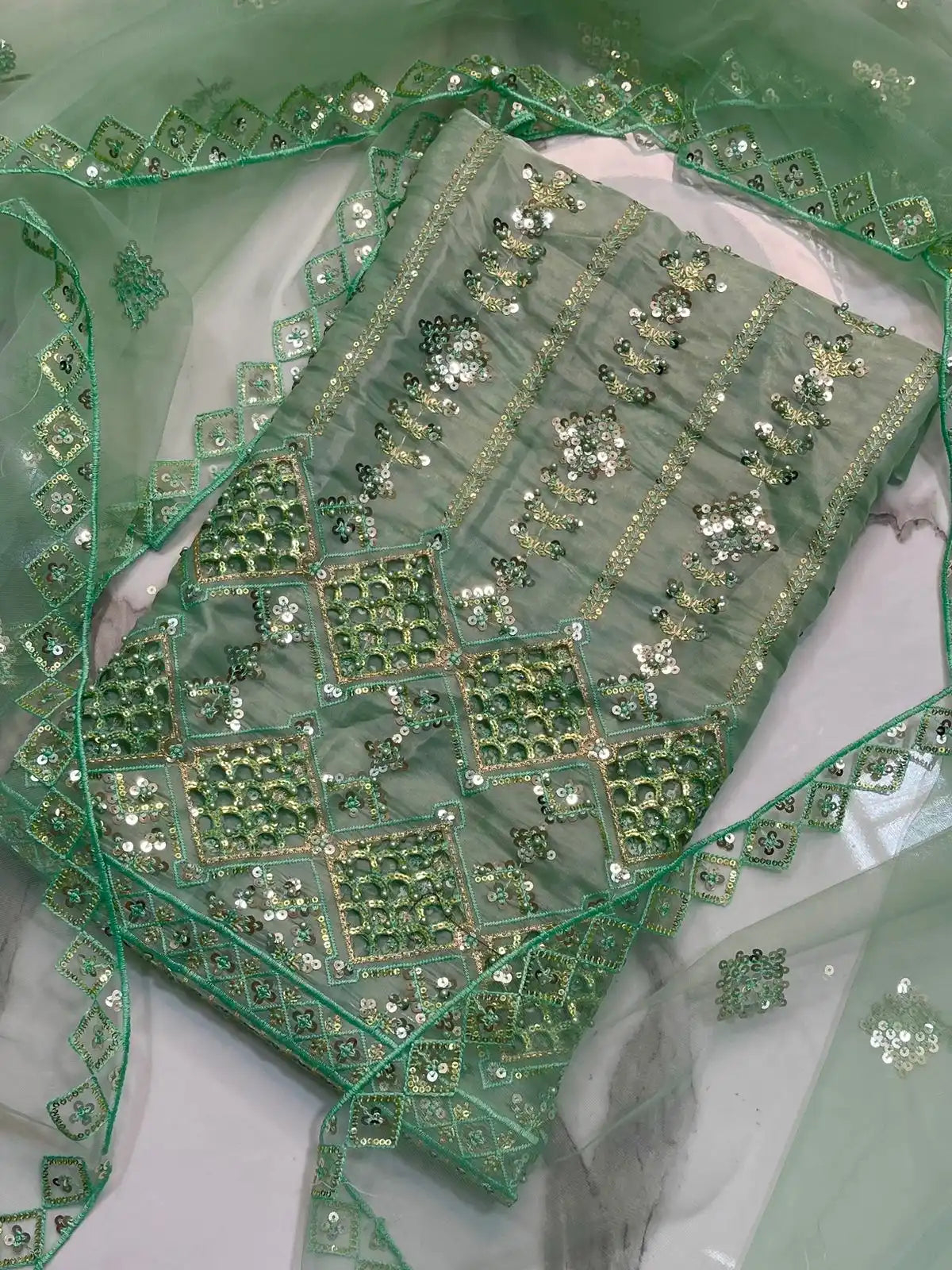 4PC SHEESHA SILK FANCY SUIT HEAVY EMBROIDERY WORK