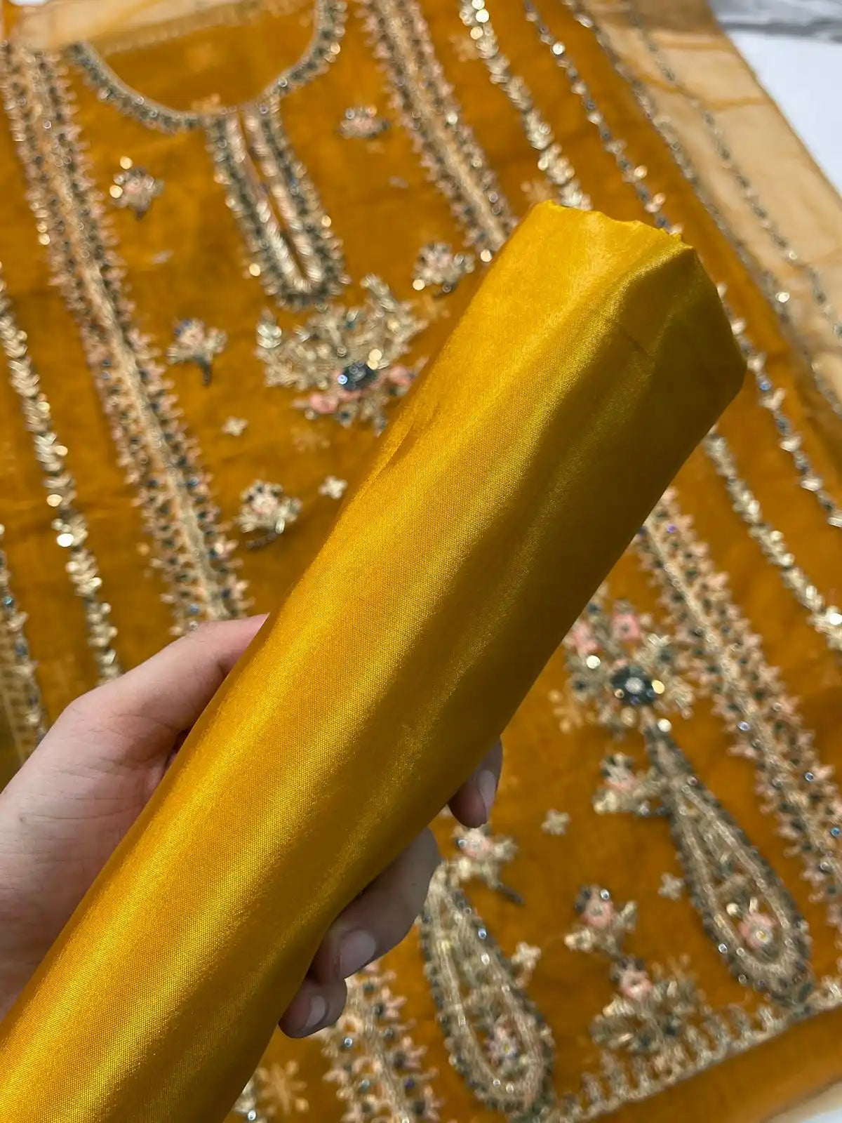 4PC MUSTARD FANCY HEAVY EMBROIDERY WORK