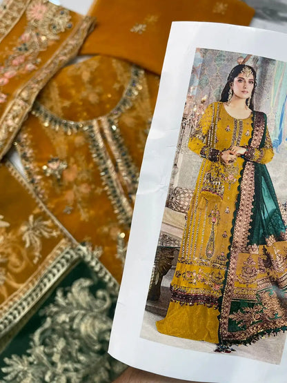 4PC MUSTARD FANCY HEAVY EMBROIDERY WORK