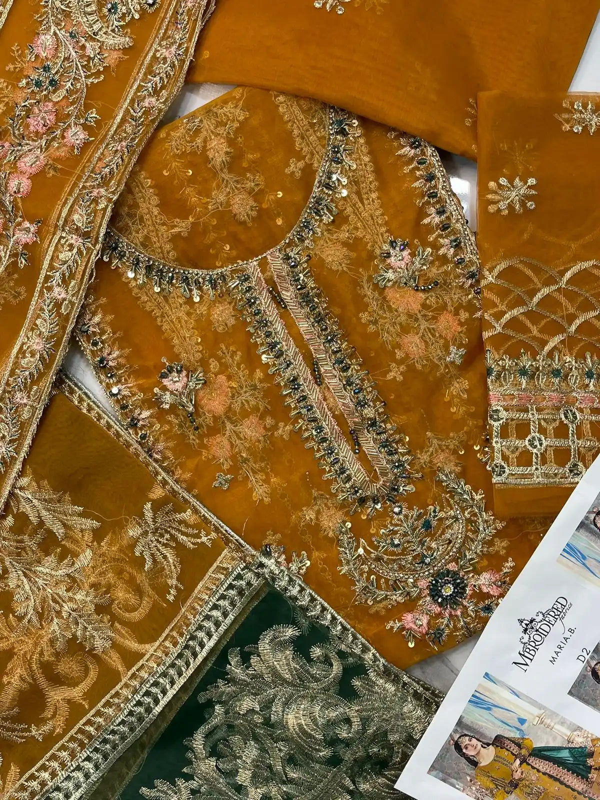 4PC MUSTARD FANCY HEAVY EMBROIDERY WORK