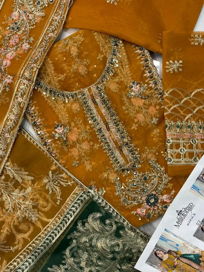 4PC MUSTARD FANCY HEAVY EMBROIDERY WORK