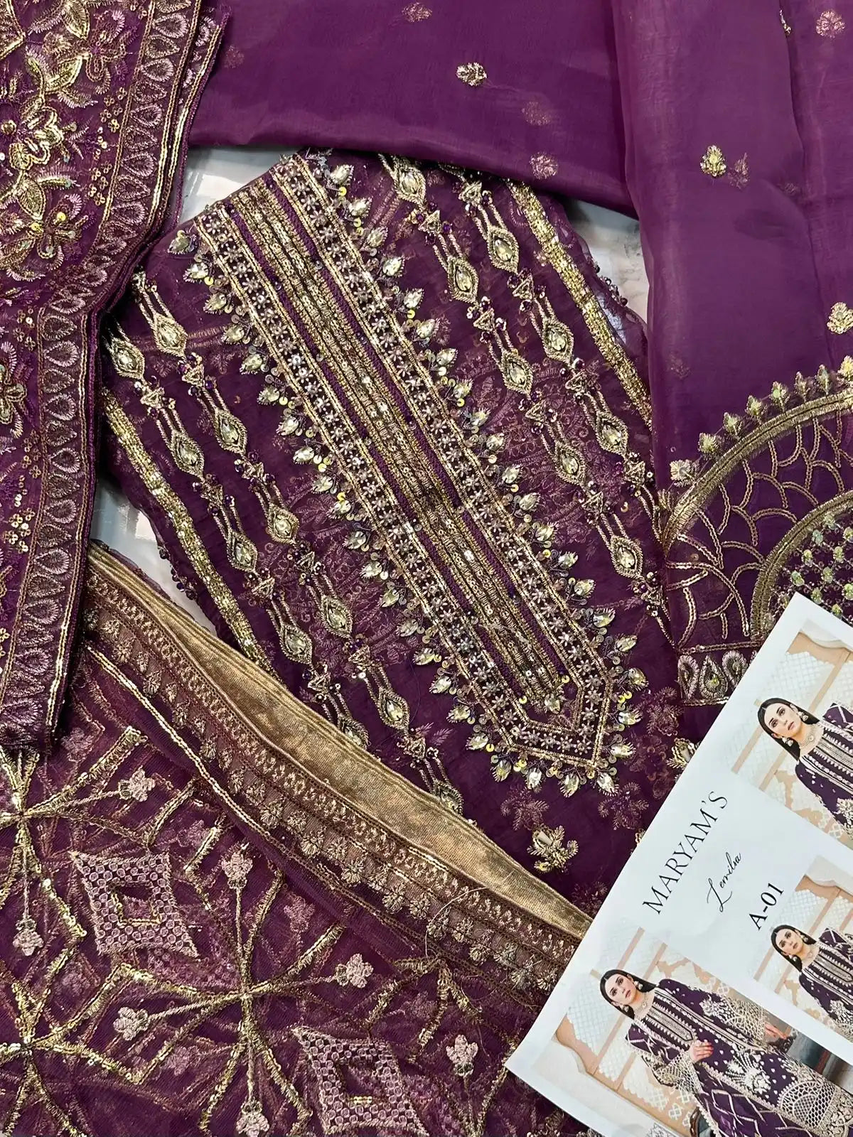 4PC PURPLE FANCY HEAVY EMBROIDERY WORK