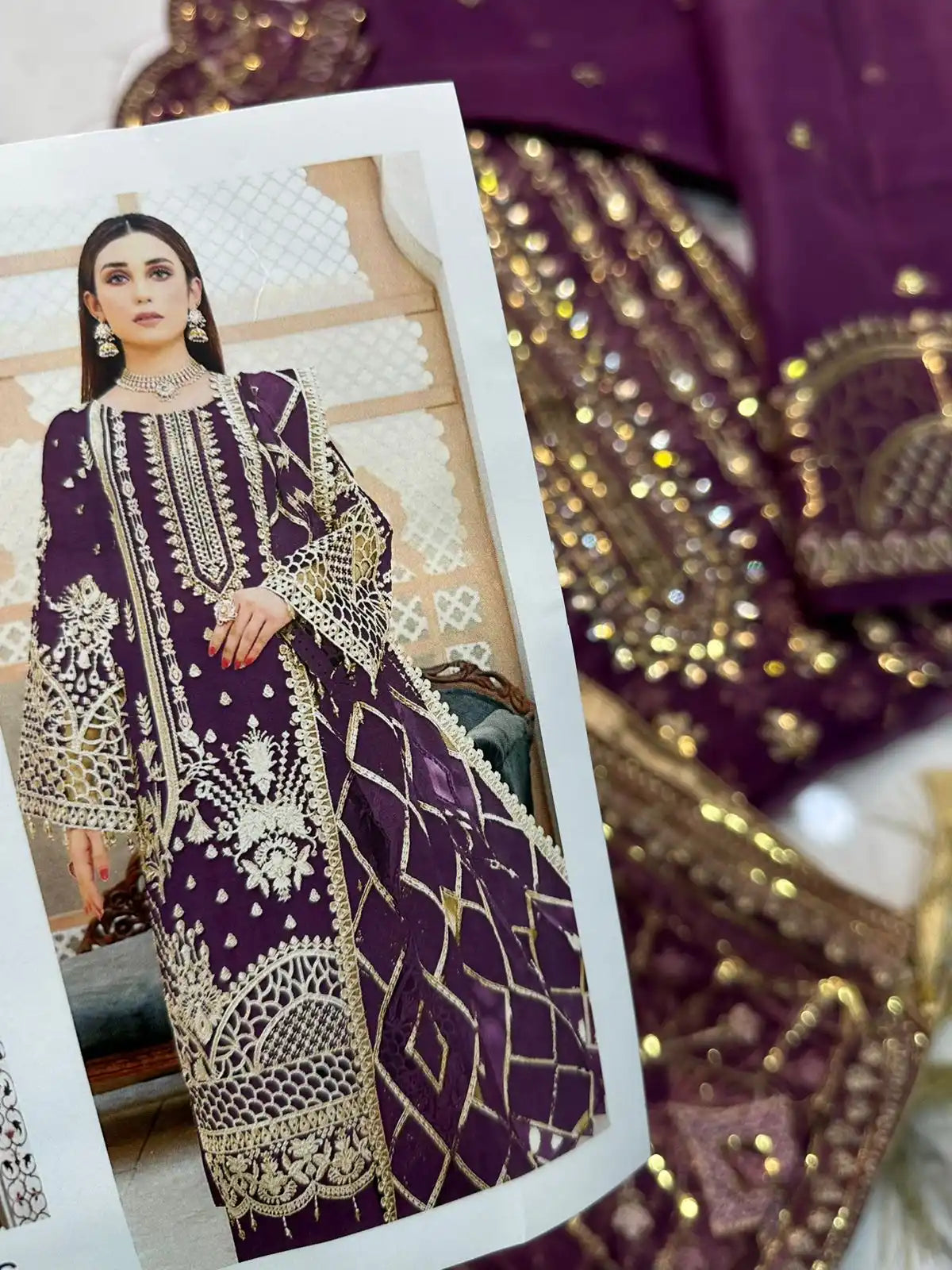 4PC PURPLE FANCY HEAVY EMBROIDERY WORK