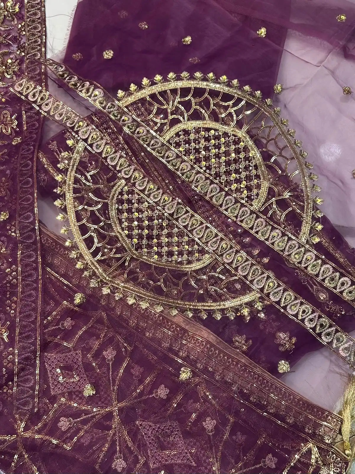 4PC PURPLE FANCY HEAVY EMBROIDERY WORK