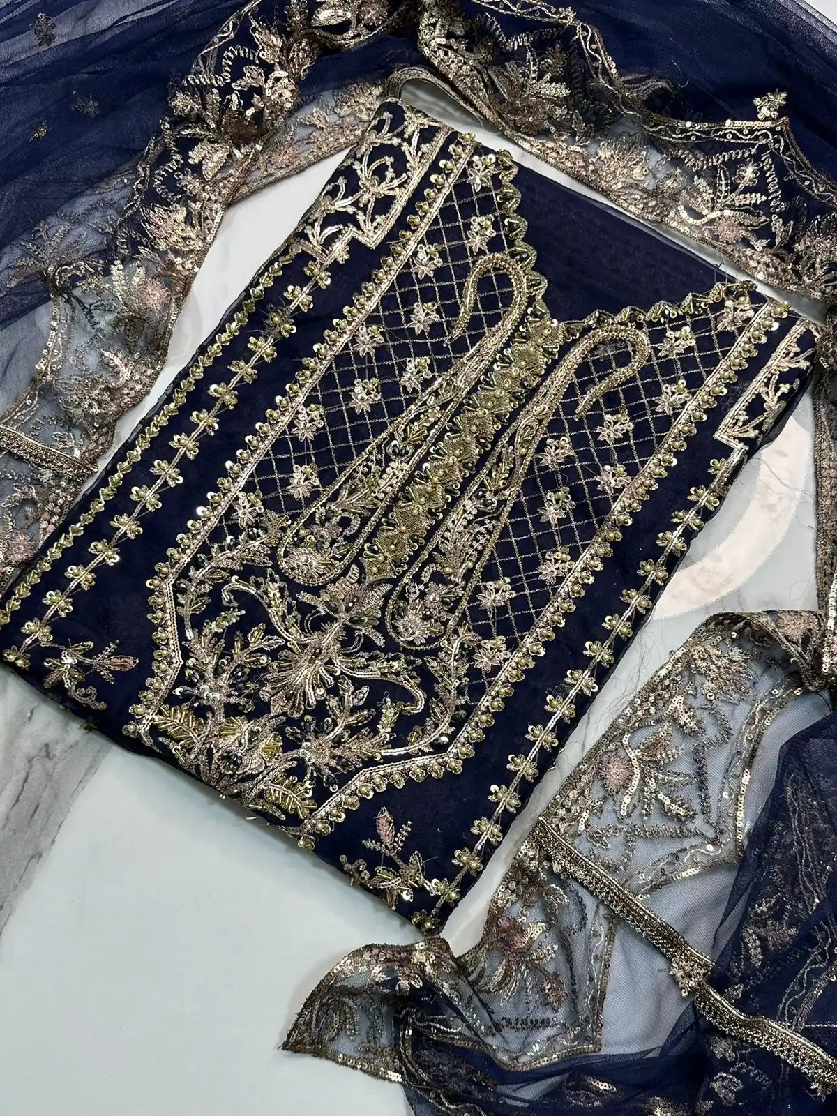 4PC BLUE FANCY HEAVY EMBROIDERY WORK