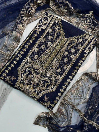 4PC BLUE FANCY HEAVY EMBROIDERY WORK