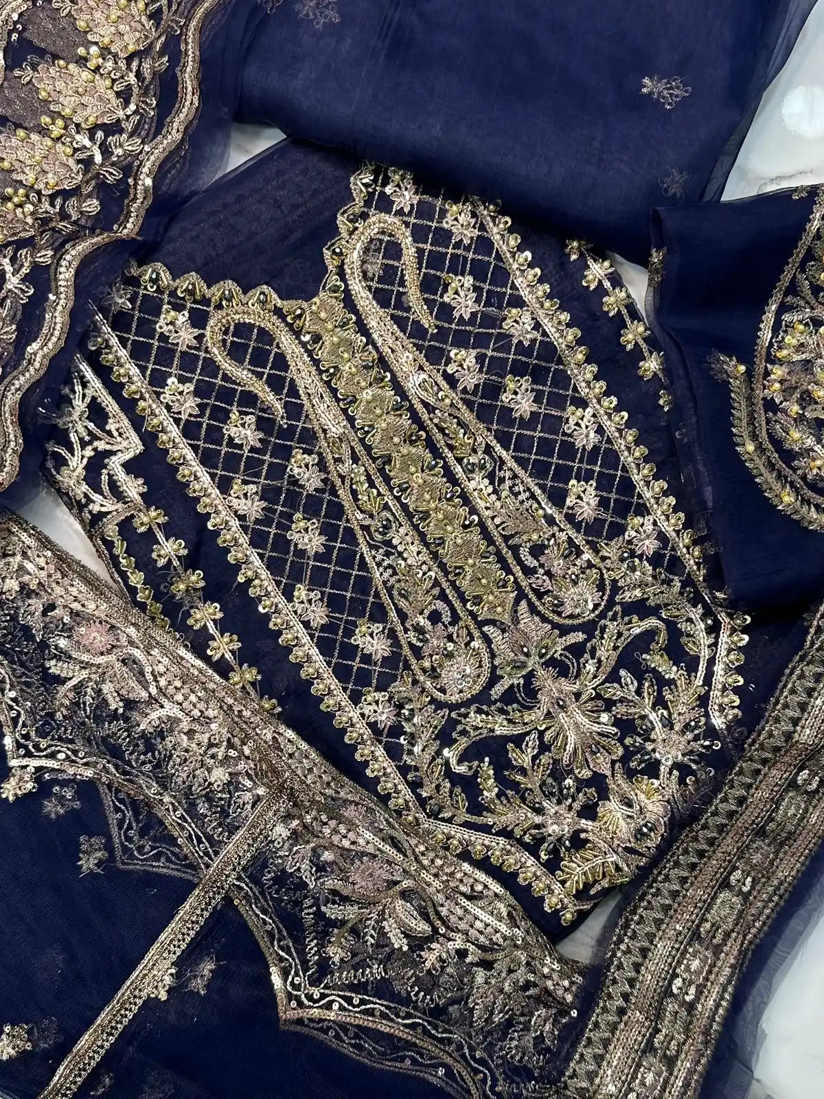 4PC BLUE FANCY HEAVY EMBROIDERY WORK