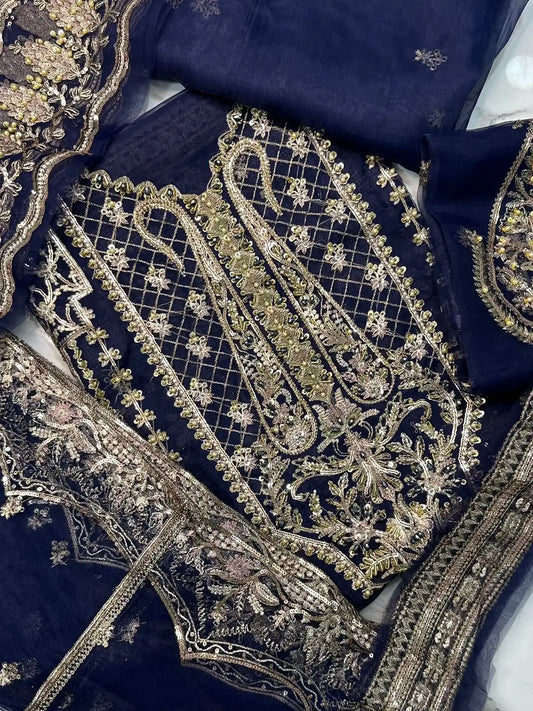 4PC BLUE FANCY HEAVY EMBROIDERY WORK