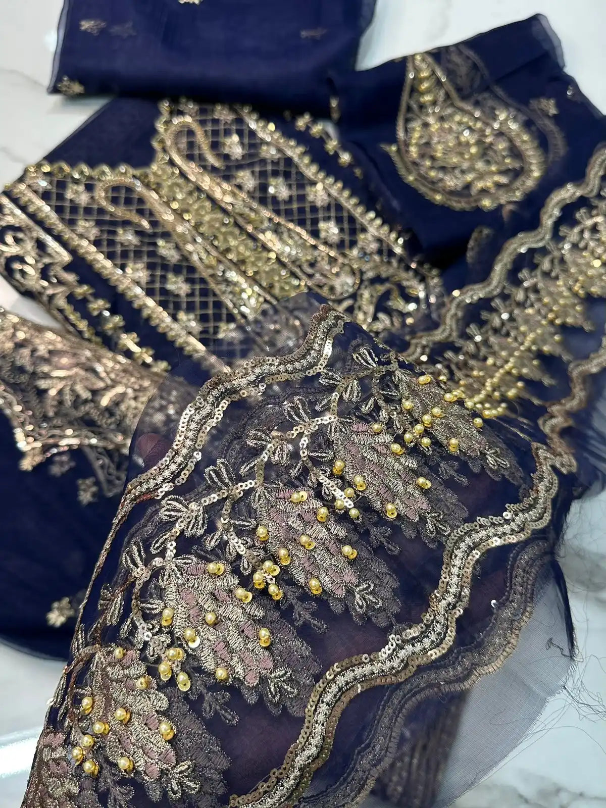 4PC BLUE FANCY HEAVY EMBROIDERY WORK