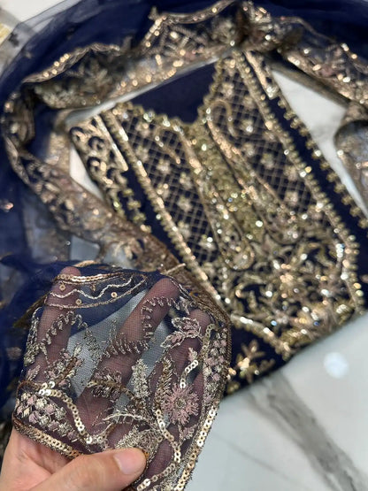 4PC BLUE FANCY HEAVY EMBROIDERY WORK