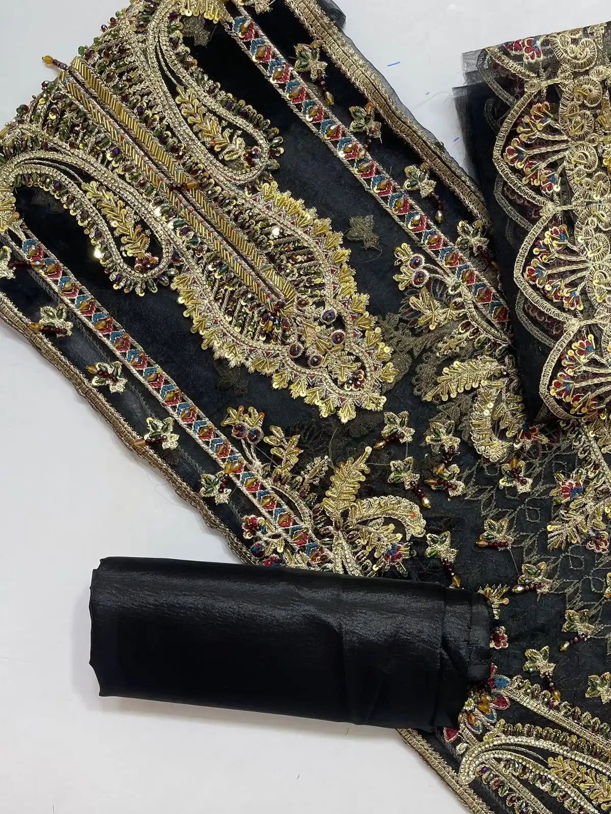 4PC BLACK FANCY HEAVY EMBROIDERY WORK