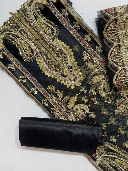 4PC BLACK FANCY HEAVY EMBROIDERY WORK