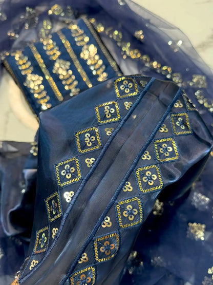 4PC SHEESHA SILK FANCY SUIT HEAVY EMBROIDERY WORK