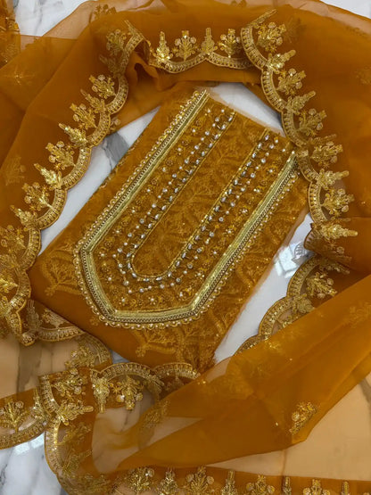 4PC MUSTARD FANCY HEAVY EMBROIDERY WORK