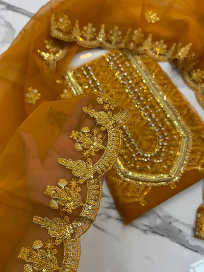 4PC MUSTARD FANCY HEAVY EMBROIDERY WORK