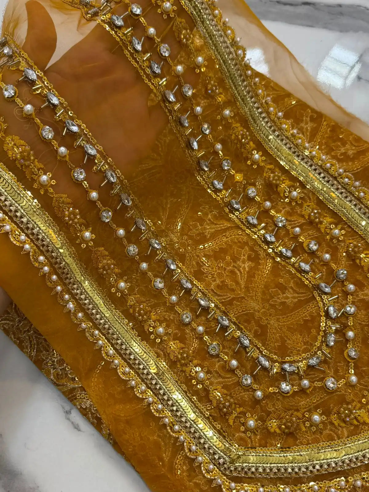 4PC MUSTARD FANCY HEAVY EMBROIDERY WORK