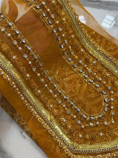 4PC MUSTARD FANCY HEAVY EMBROIDERY WORK