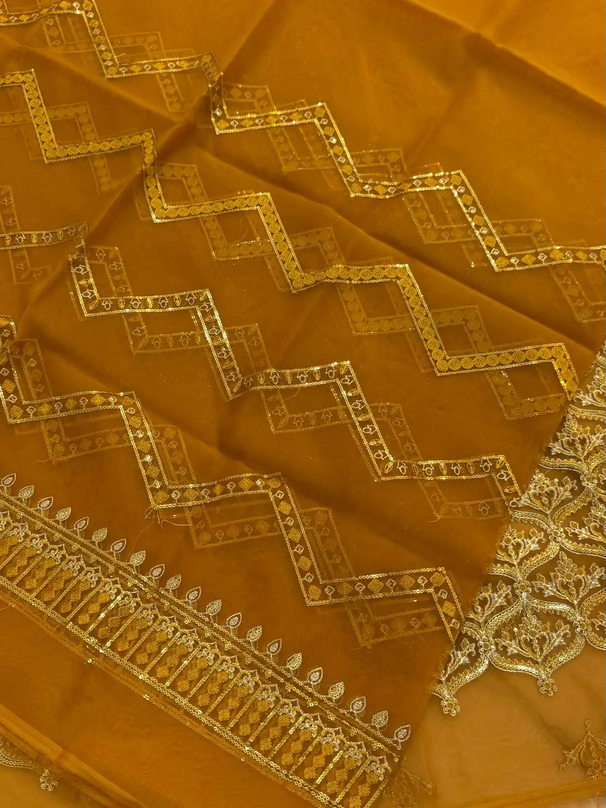 4PC MUSTARD FANCY HEAVY EMBROIDERY WORK