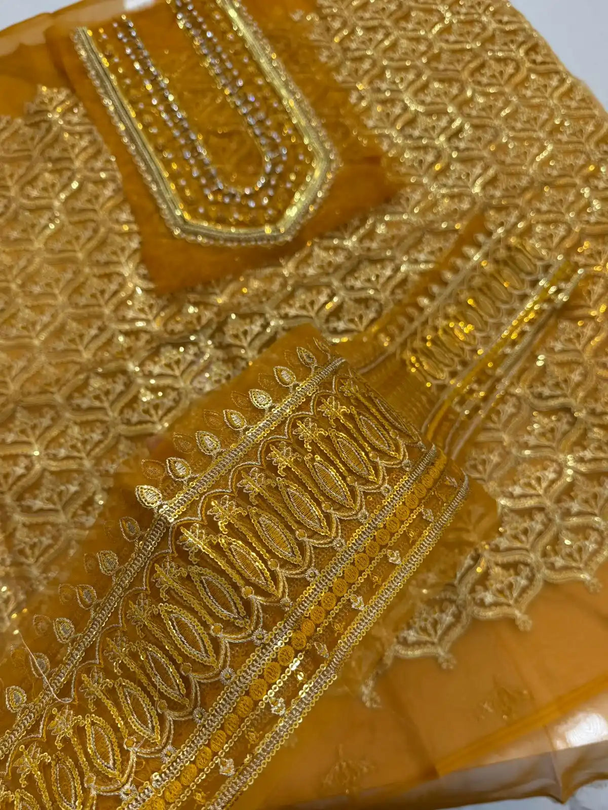 4PC MUSTARD FANCY HEAVY EMBROIDERY WORK