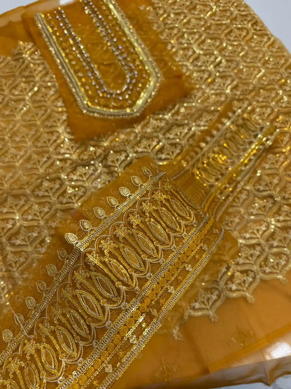 4PC MUSTARD FANCY HEAVY EMBROIDERY WORK