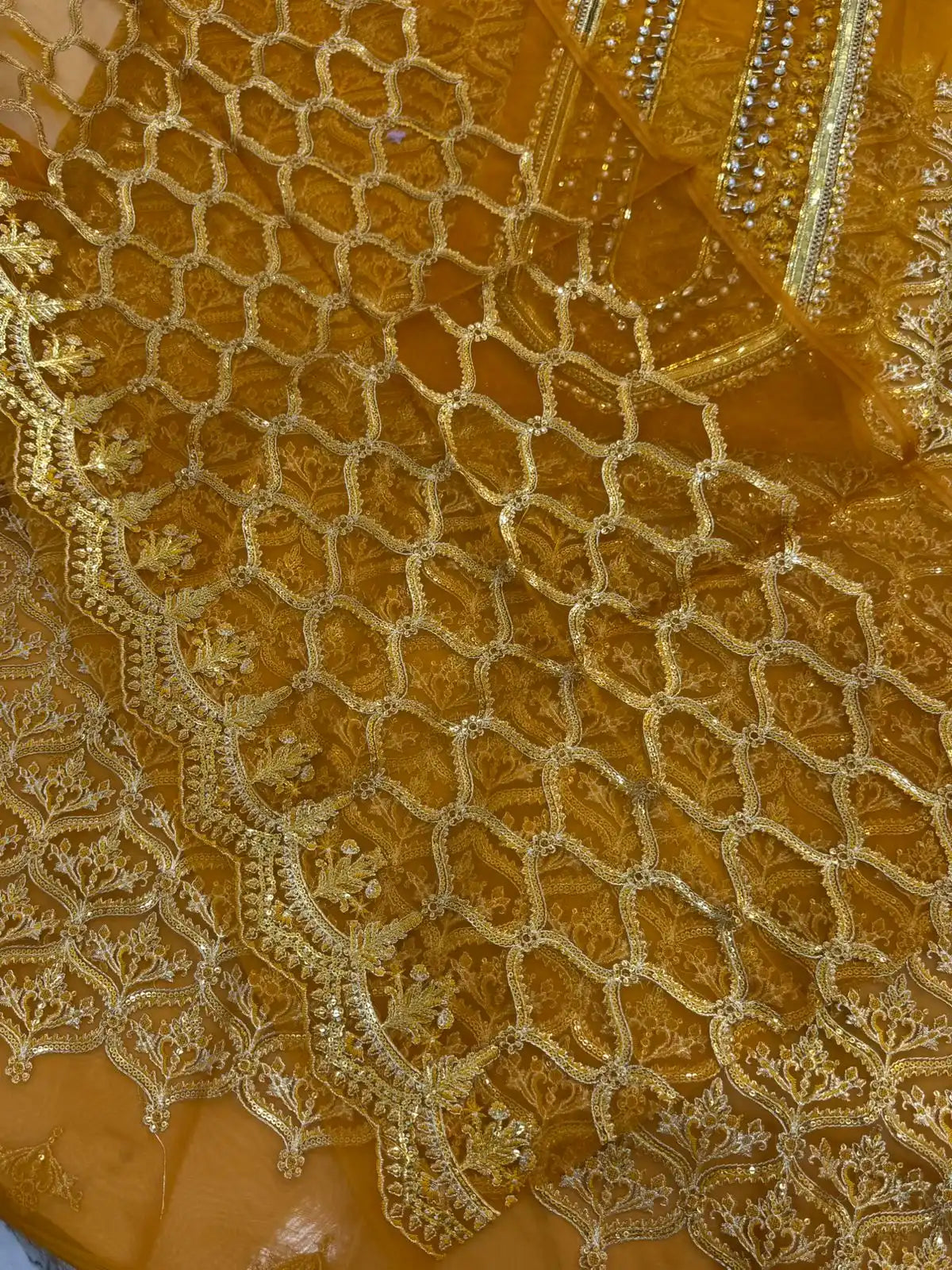 4PC MUSTARD FANCY HEAVY EMBROIDERY WORK