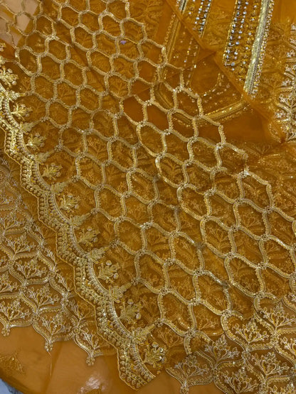 4PC MUSTARD FANCY HEAVY EMBROIDERY WORK