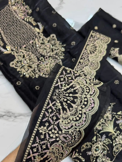 4PC SHEESHA SILK FANCY HEAVY EMBROIDERY WORK