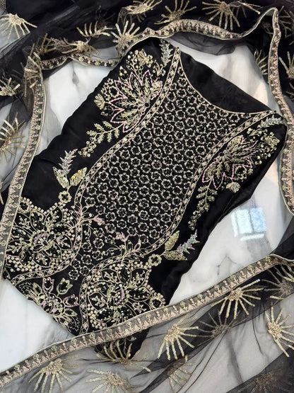 4PC SHEESHA SILK FANCY HEAVY EMBROIDERY WORK