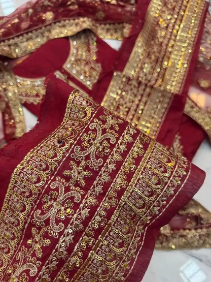 4PC RAW SILK FANCY SUIT FULLY EMBROIDERED WORK