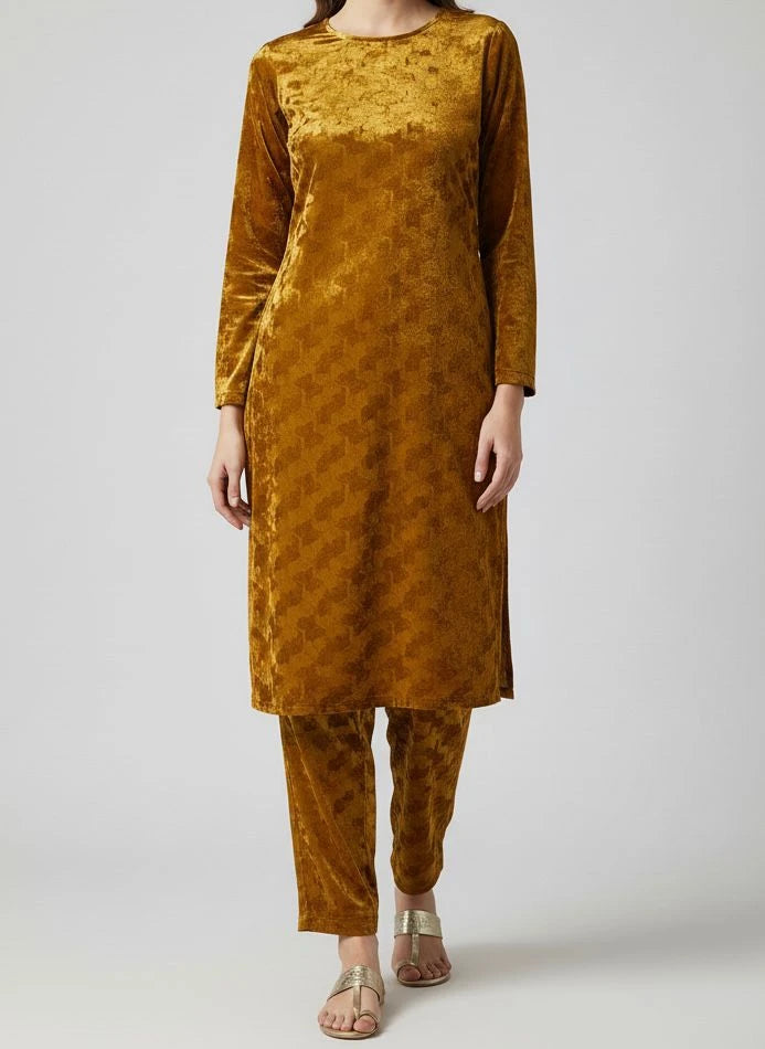 2PC MUSTARD PREMIUM VELVET SUIT