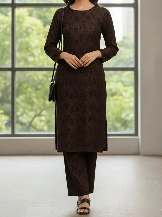 2PC BROWN PREMIUM VELVET SUIT