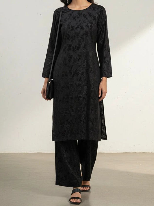 2PC BLACK PREMIUM VELVET SUIT