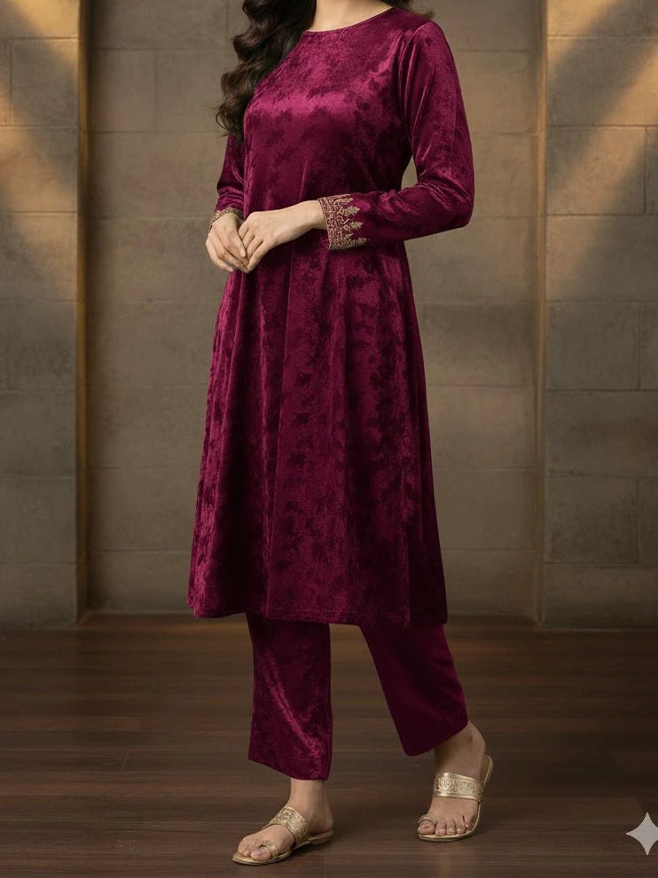 2PC MEHROON PREMIUM VELVET SUIT
