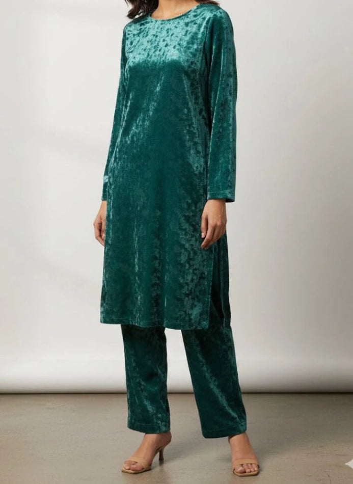 2PC SEA GREEN PREMIUM VELVET SUIT