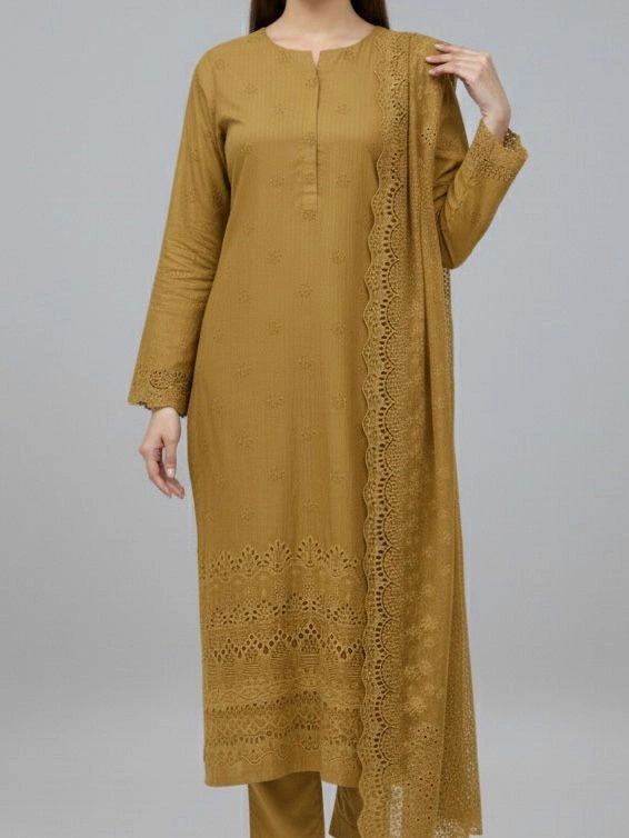 3PC PURE SLUB VISCOS BORING CHICKEN EMBROIDERED