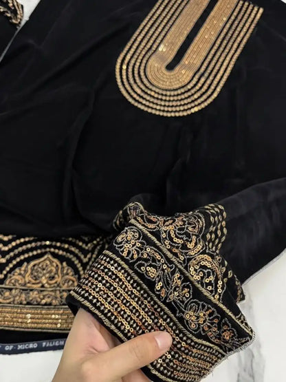 3PC BLACK PURE VELVET FANCY HEAVY EMBROIDERED