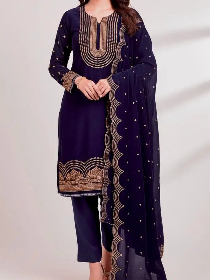 3PC JAAMNI PURE VELVET FANCY HEAVY EMBROIDERED