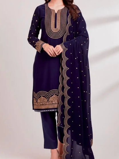 3PC JAAMNI PURE VELVET FANCY HEAVY EMBROIDERED