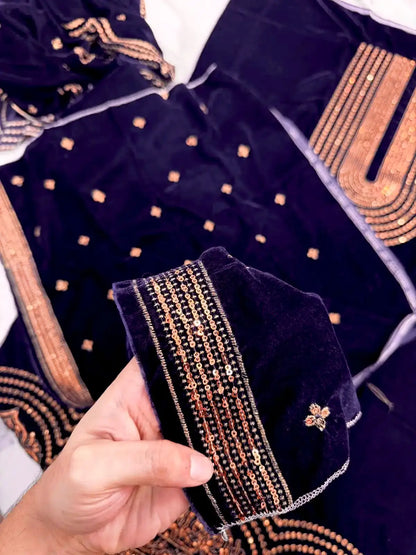 3PC JAAMNI PURE VELVET FANCY HEAVY EMBROIDERED