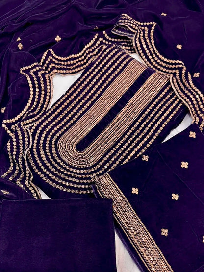 3PC JAAMNI PURE VELVET FANCY HEAVY EMBROIDERED