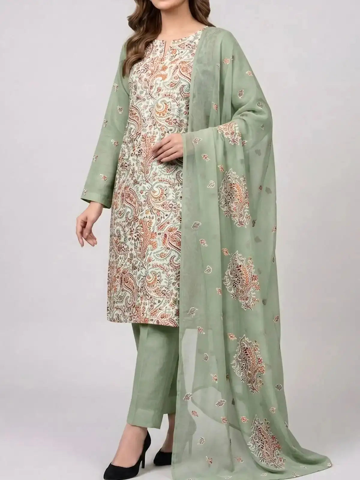 3PC PURE. LAWN .HEAVY EMBROIDERED