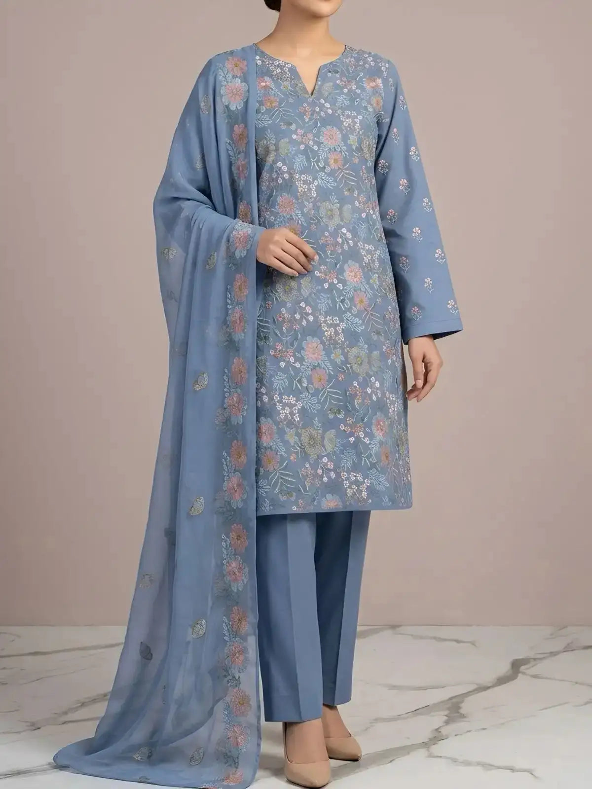 3PC PURE. LAWN .HEAVY EMBROIDERED