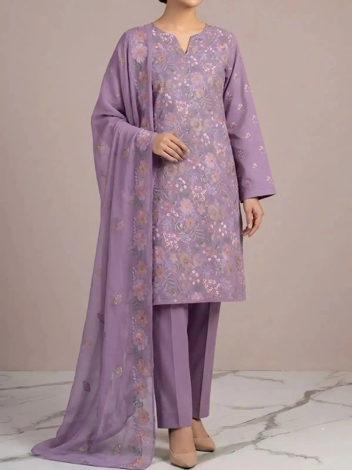 3PC PURE. LAWN .HEAVY EMBROIDERED