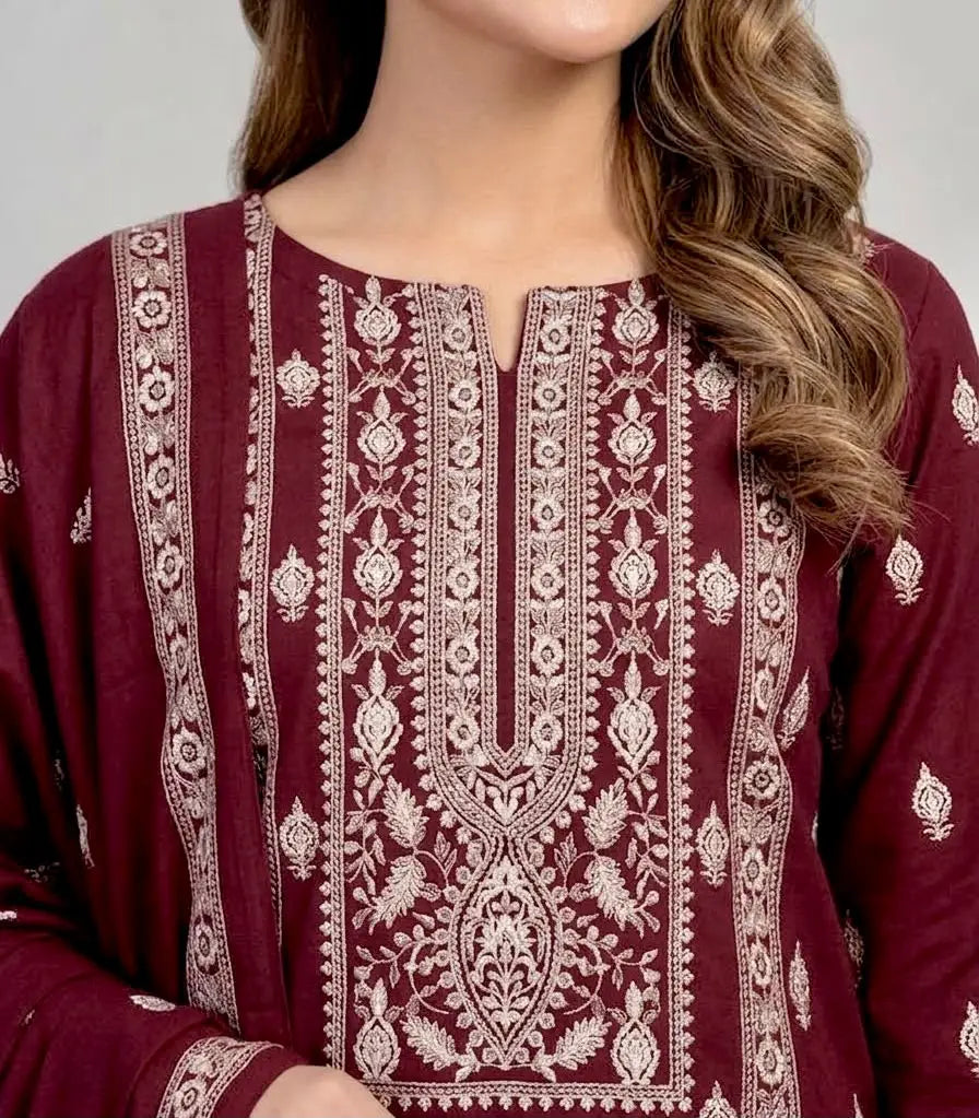 3PC PURE DHANAK ELEGANCE EMBROIDERED
