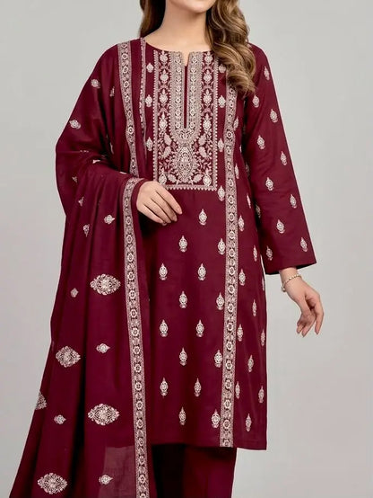 3PC PURE DHANAK ELEGANCE EMBROIDERED